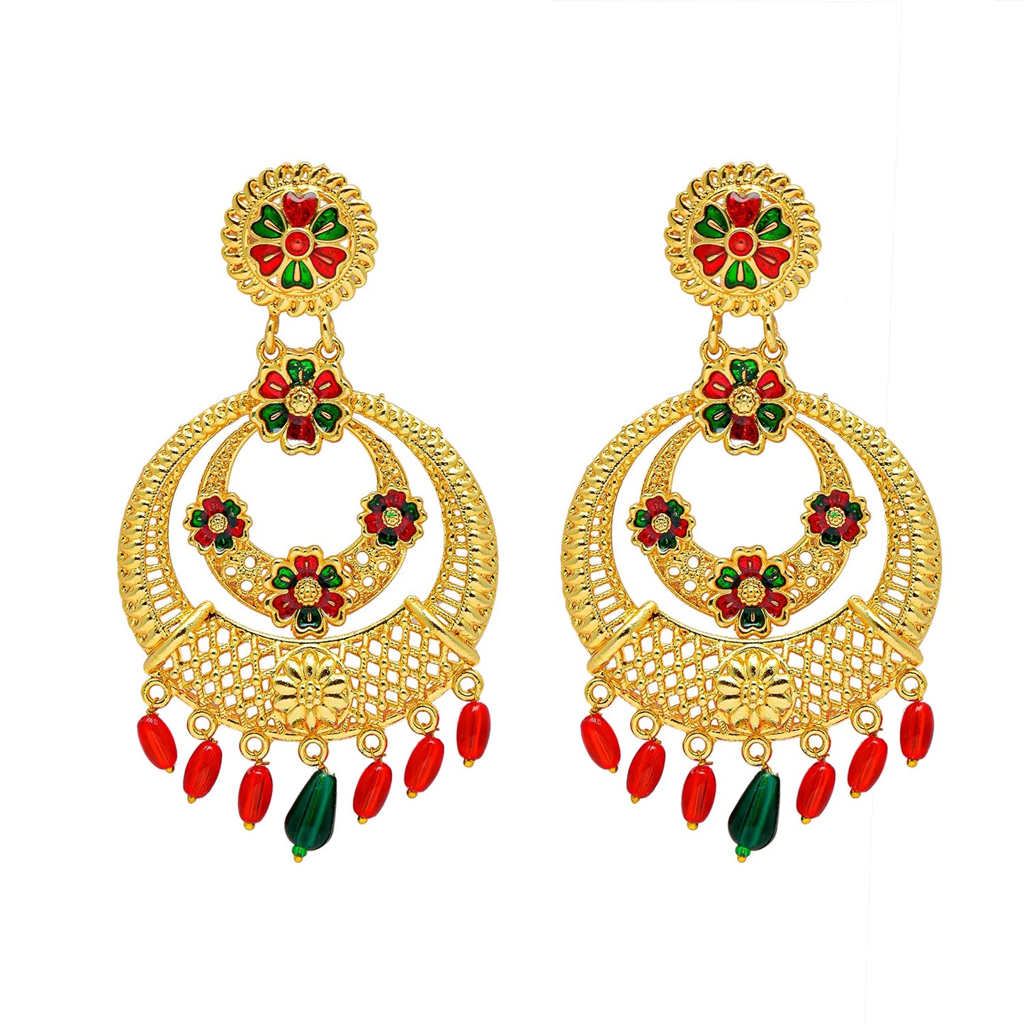 Shining Jewel Handcrafted Gold Plated Flower Designer Traditional Ethnic Kundan Chandbali Earrings for Women (SJ_1950)