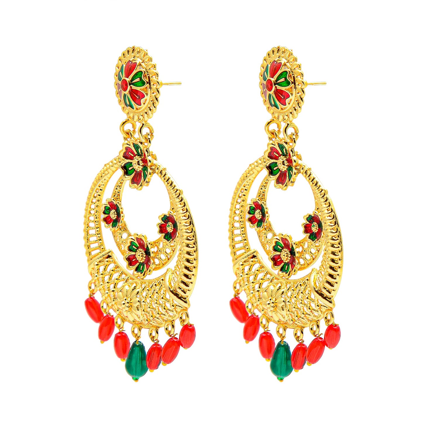 Shining Jewel Handcrafted Gold Plated Flower Designer Traditional Ethnic Kundan Chandbali Earrings for Women (SJ_1950)