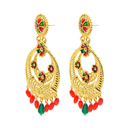 Shining Jewel Handcrafted Gold Plated Flower Designer Traditional Ethnic Kundan Chandbali Earrings for Women (SJ_1950)