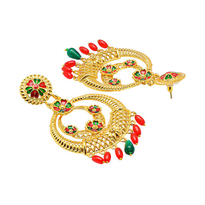 Shining Jewel Handcrafted Gold Plated Flower Designer Traditional Ethnic Kundan Chandbali Earrings for Women (SJ_1950)