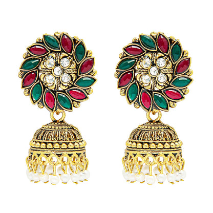 Shining Jewel Gold Plated Antique Oxidised Traditional Ethnic Jhumka With CZ & Pearls Earrings for Women (SJ_1954)