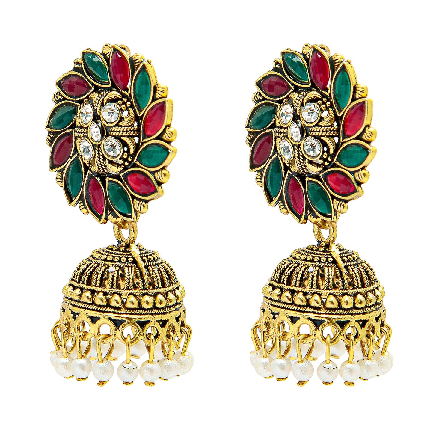 Shining Jewel Gold Plated Antique Oxidised Traditional Ethnic Jhumka With CZ & Pearls Earrings for Women (SJ_1954)