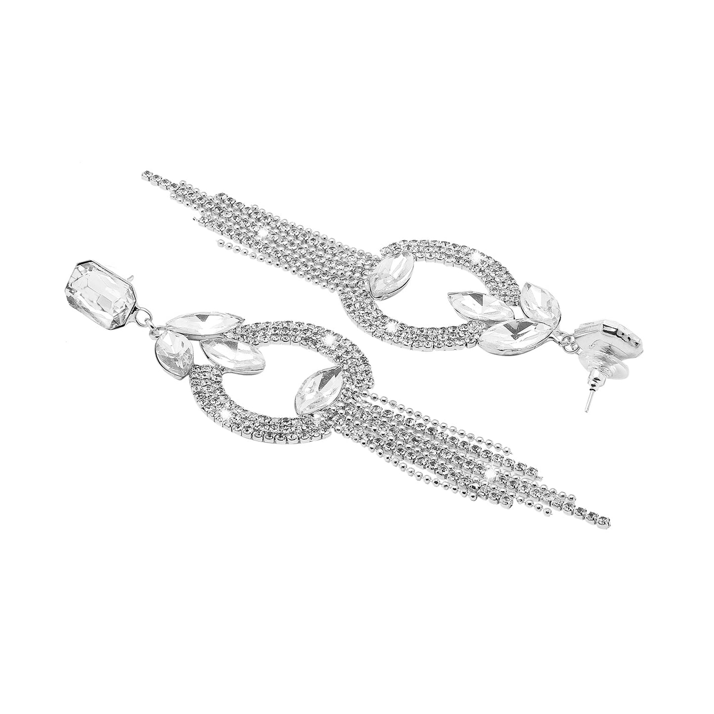 Shining Jewel Crystal and AD Silver Plated Fancy Western Style Chandelier Long Two Layers earrings for women (SJ_1955_S)