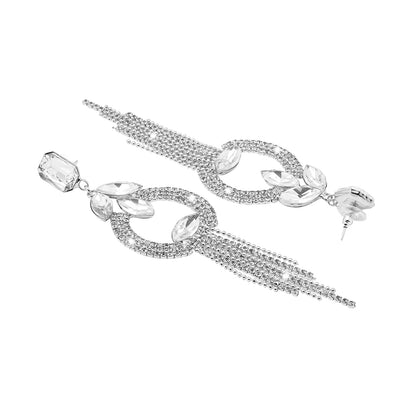 Shining Jewel Crystal and AD Silver Plated Fancy Western Style Chandelier Long Two Layers earrings for women (SJ_1955_S)