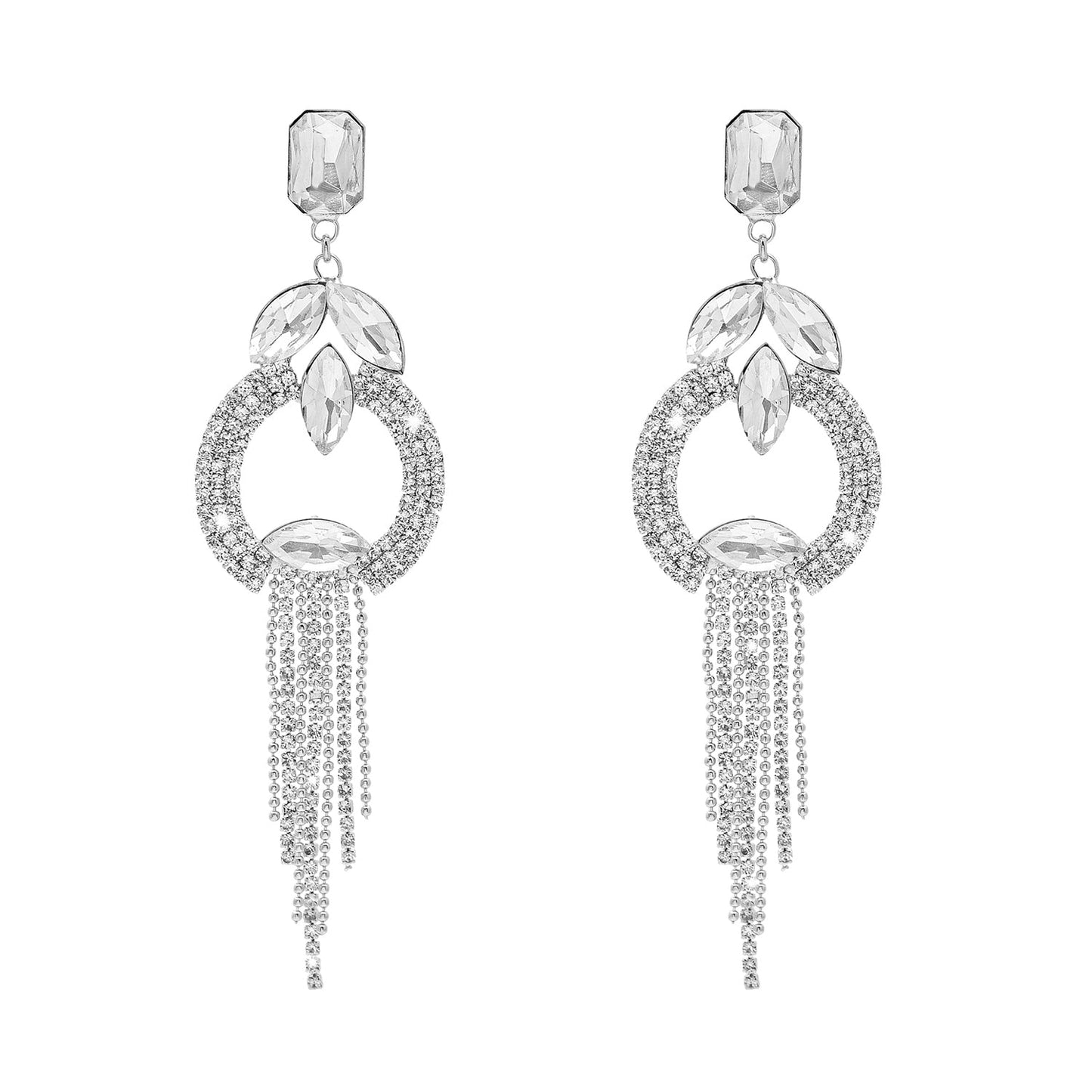 Shining Jewel Crystal and AD Silver Plated Fancy Western Style Chandelier Long Two Layers earrings for women (SJ_1955_S)