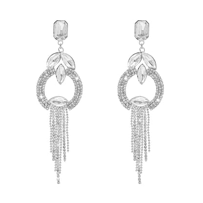 Shining Jewel Crystal and AD Silver Plated Fancy Western Style Chandelier Long Two Layers earrings for women (SJ_1955_S)