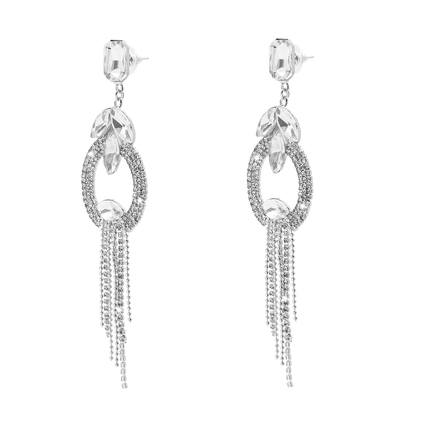 Shining Jewel Crystal and AD Silver Plated Fancy Western Style Chandelier Long Two Layers earrings for women (SJ_1955_S)