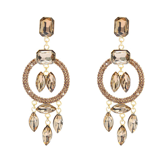 Shining Jewel Crystal and AD Gold Plated Fancy Western Style Chandelier Long earrings for women (SJ_1956_LCT)