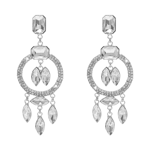 Shining Jewel Crystal and AD Silver Plated Fancy Western Style Chandelier Long earrings for women (SJ_1956_S)