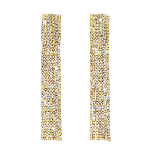 Shining Jewel Crystal and AD Gold Plated Fancy Western Style Cocktail Chandelier Long Sholder Duster earrings for women (SJ_1957_G)