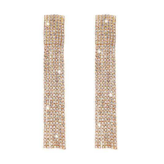 Shining Jewel Crystal and AD Rose Gold Plated Fancy Western Style Cocktail Chandelier Long Shoulder Duster earrings for women (SJ_1957_RG)