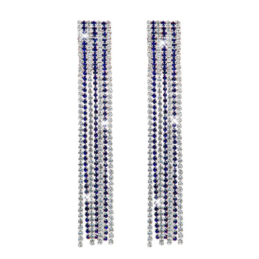 Crystal and AD Blue Silver Plated Fancy Western Style Cocktail Chandelier Long Shoulder Duster earrings for women (SJ_1957_S.BL)