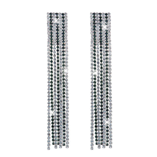 Crystal and AD Green Silver Plated Fancy Western Style Cocktail Chandelier Long Shoulder Duster earrings for women (SJ_1957_S.G)
