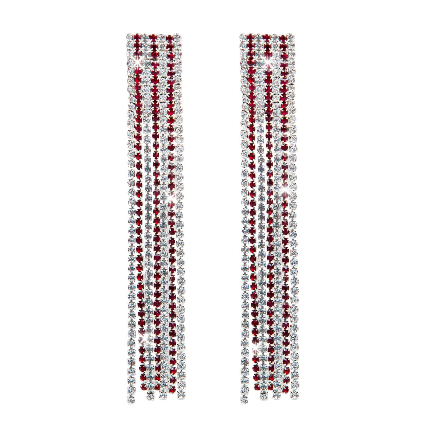 Crystal and AD Red Silver Plated Fancy Western Style Cocktail Chandelier Long Shoulder Duster earrings for women (SJ_1957_S.R)
