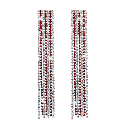 Crystal and AD Red Silver Plated Fancy Western Style Cocktail Chandelier Long Shoulder Duster earrings for women (SJ_1957_S.R)