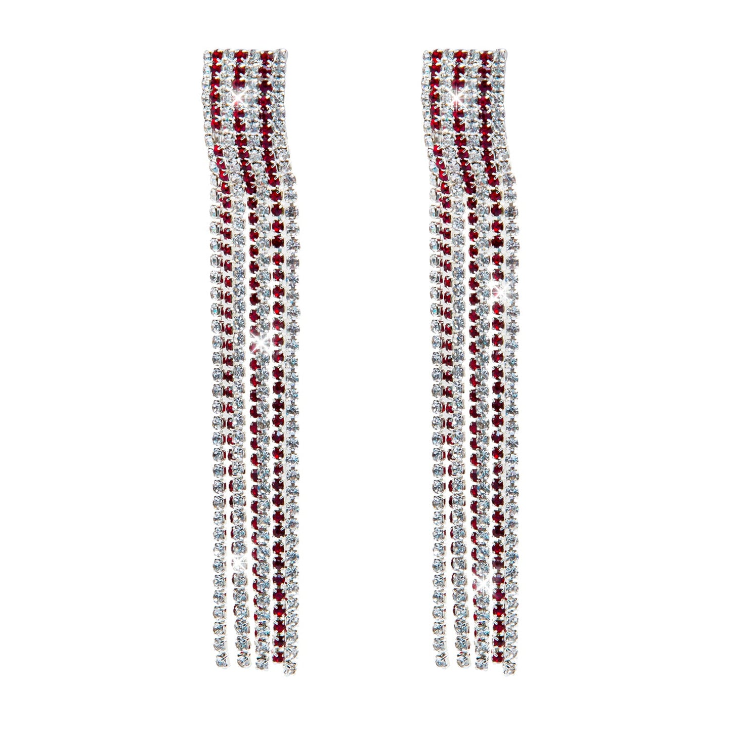 Crystal and AD Red Silver Plated Fancy Western Style Cocktail Chandelier Long Shoulder Duster earrings for women (SJ_1957_S.R)
