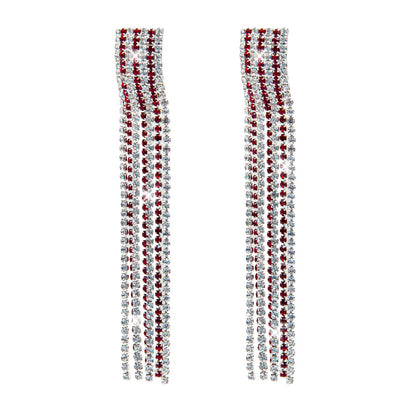 Crystal and AD Red Silver Plated Fancy Western Style Cocktail Chandelier Long Shoulder Duster earrings for women (SJ_1957_S.R)
