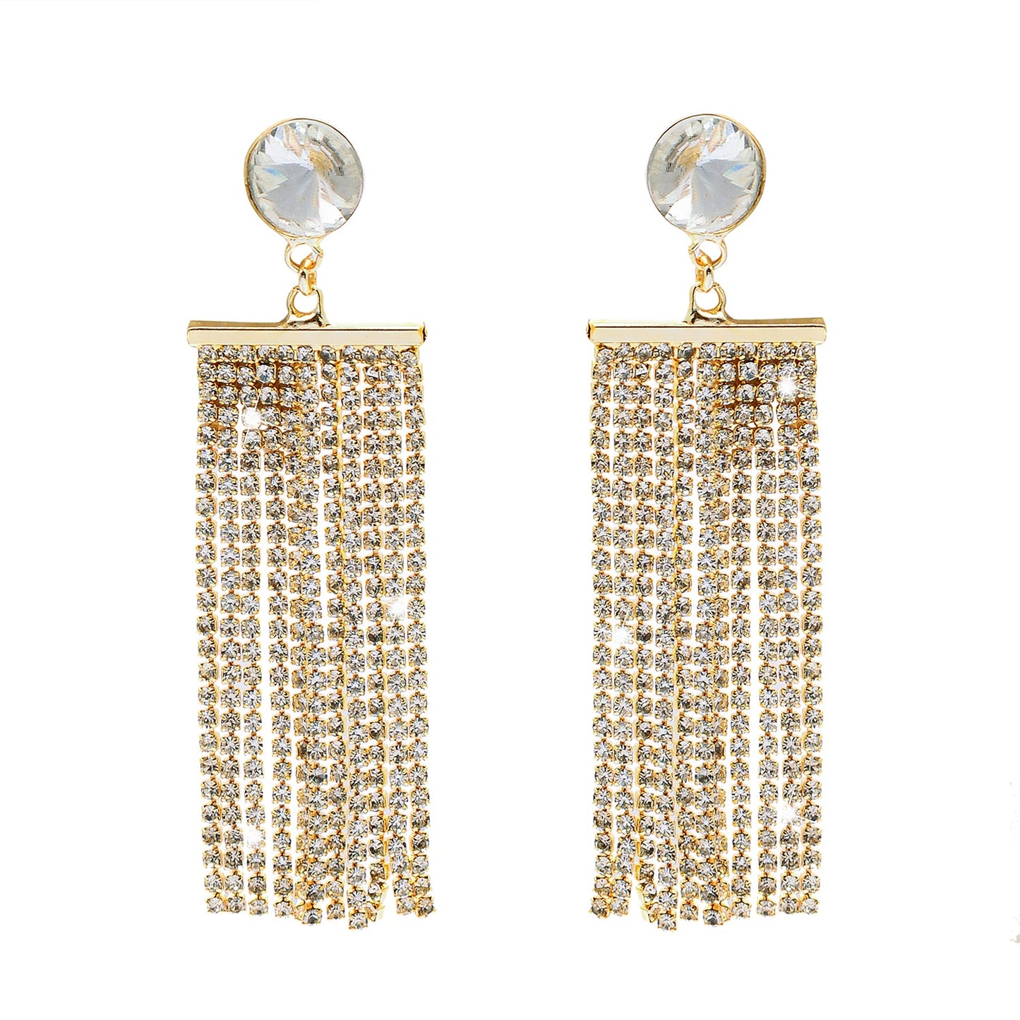 Shining Jewel Crystal and AD Gold Plated Fancy Western Style Cocktail Chandelier Long Shoulder Duster earrings for women (SJ_1958_G)