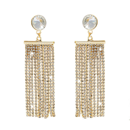 Shining Jewel Crystal and AD Gold Plated Fancy Western Style Cocktail Chandelier Long Shoulder Duster earrings for women (SJ_1958_G)