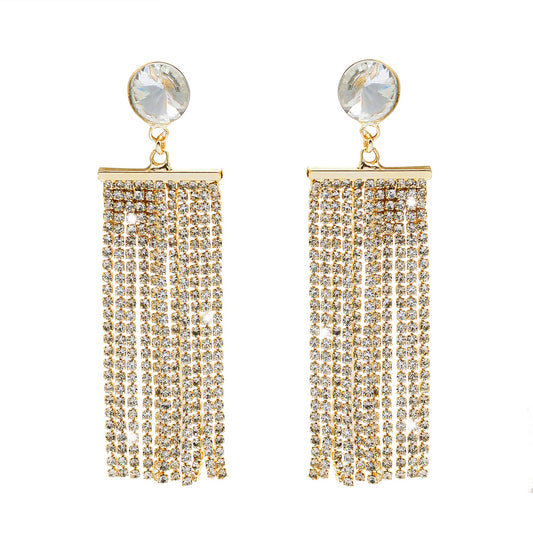 Shining Jewel Crystal and AD Gold Plated Fancy Western Style Cocktail Chandelier Long Shoulder Duster earrings for women (SJ_1958_G)