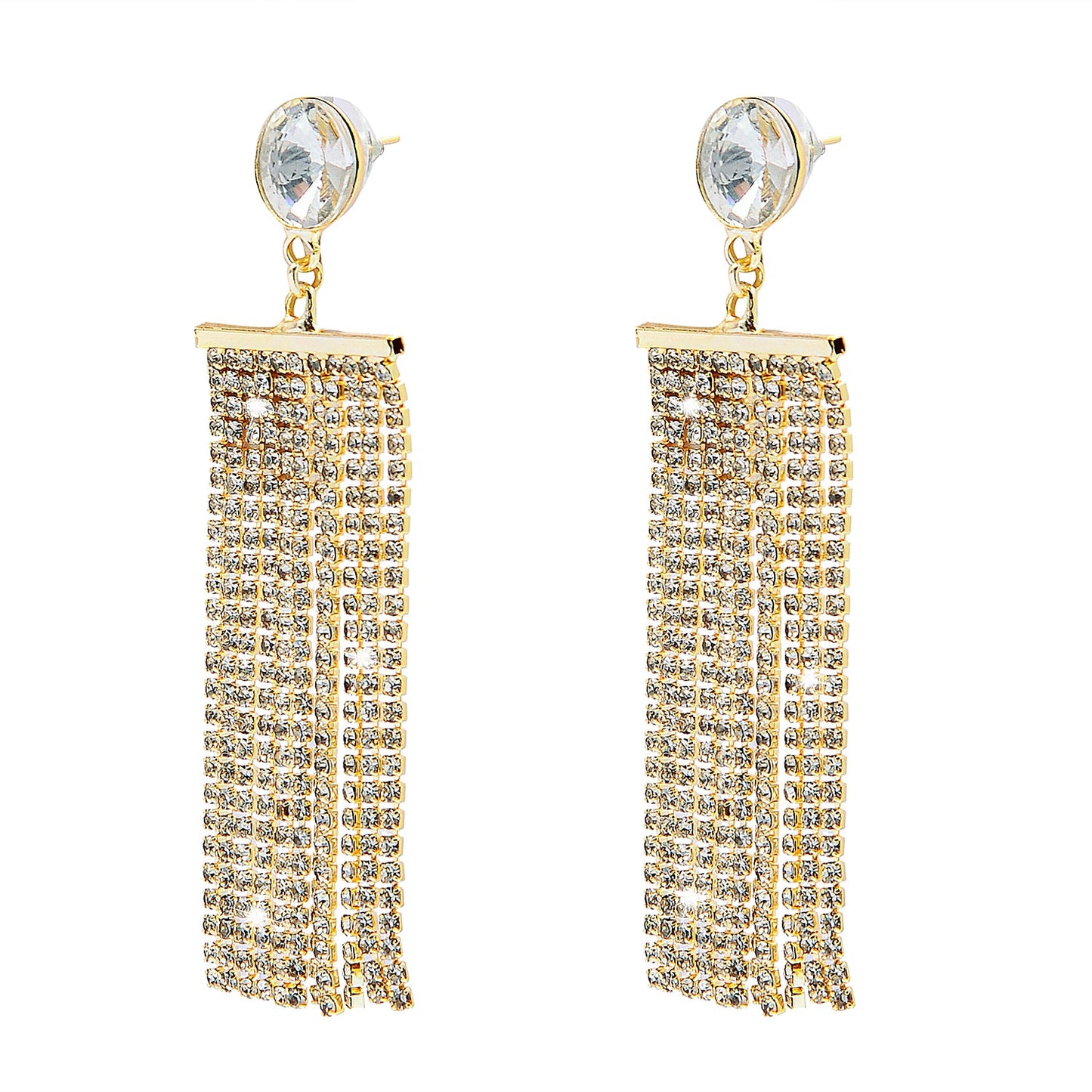 Shining Jewel Crystal and AD Gold Plated Fancy Western Style Cocktail Chandelier Long Shoulder Duster earrings for women (SJ_1958_G)