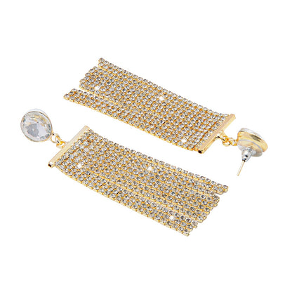 Shining Jewel Crystal and AD Gold Plated Fancy Western Style Cocktail Chandelier Long Shoulder Duster earrings for women (SJ_1958_G)