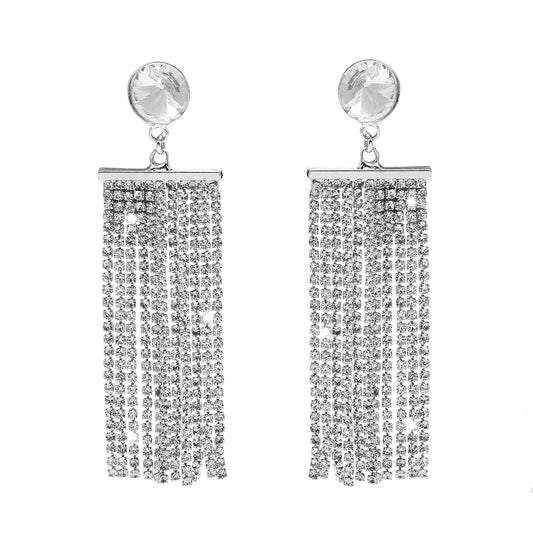 Shining Jewel Crystal and AD Silver Plated Fancy Western Style Cocktail Chandelier Long Shoulder Duster earrings for women (SJ_1958_S)