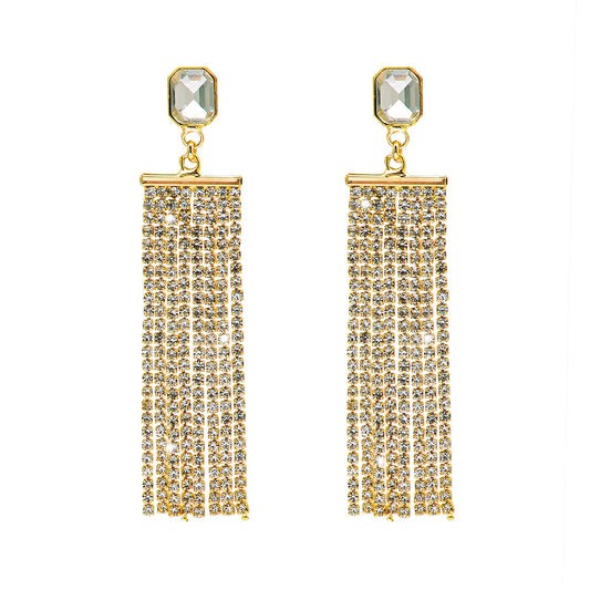 Shining Jewel Crystal and AD Gold Plated Fancy Western Style Cocktail Chandelier Long earrings for women (SJ_1959_G)