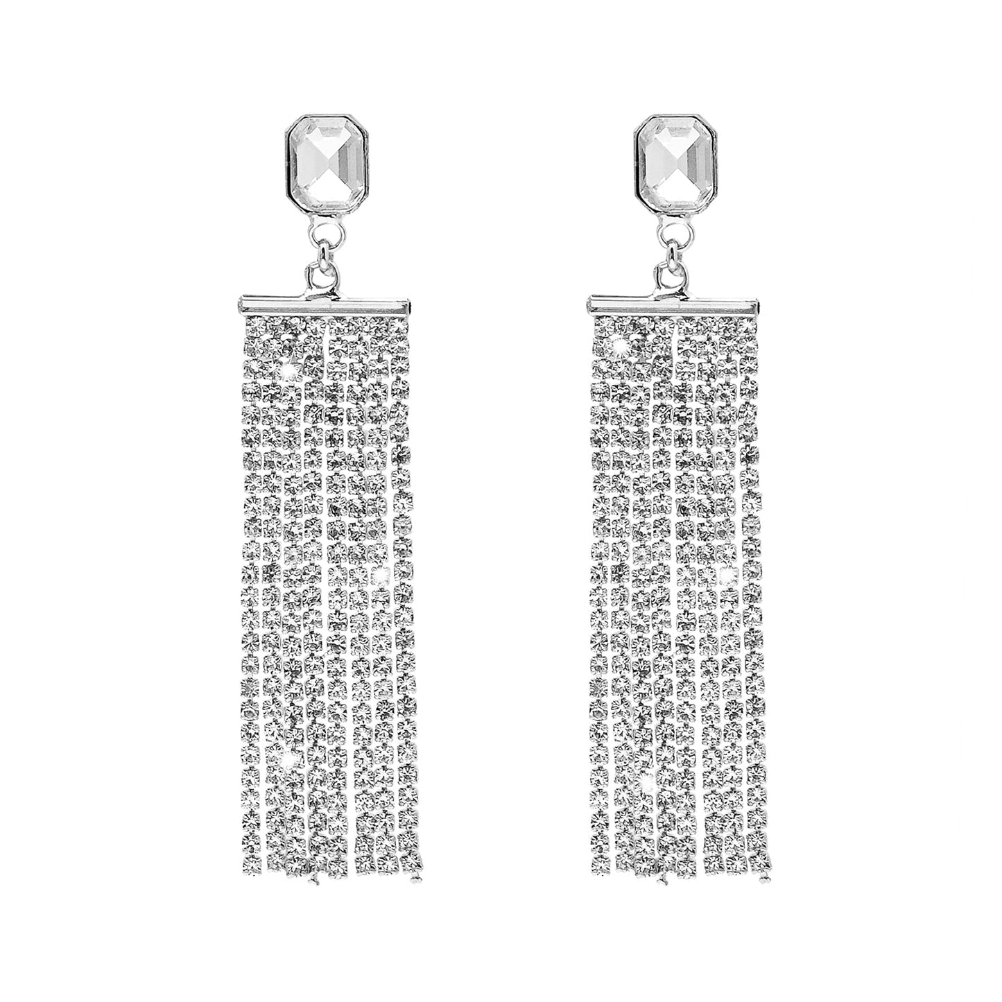 Shining Jewel Crystal and AD Silver Plated Fancy Western Style Cocktail Chandelier Long Shoulder Duster earrings for women (SJ_1959_S)