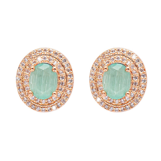 Shining Jewel Traditional CZ and  American Diamond Studded Rose Gold Plated Mint Green Stone Stud Earrings for Women  (SJ_1960_RG_LG)