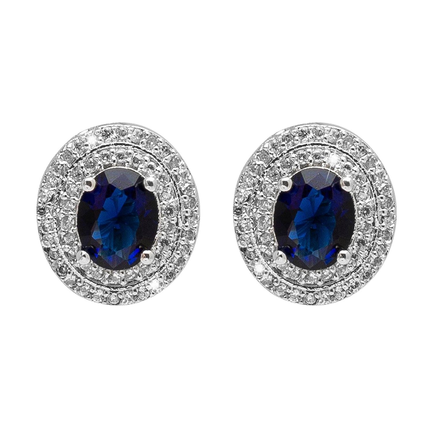 Sapphire blue stone earrings with cz pointers and pearl drop -