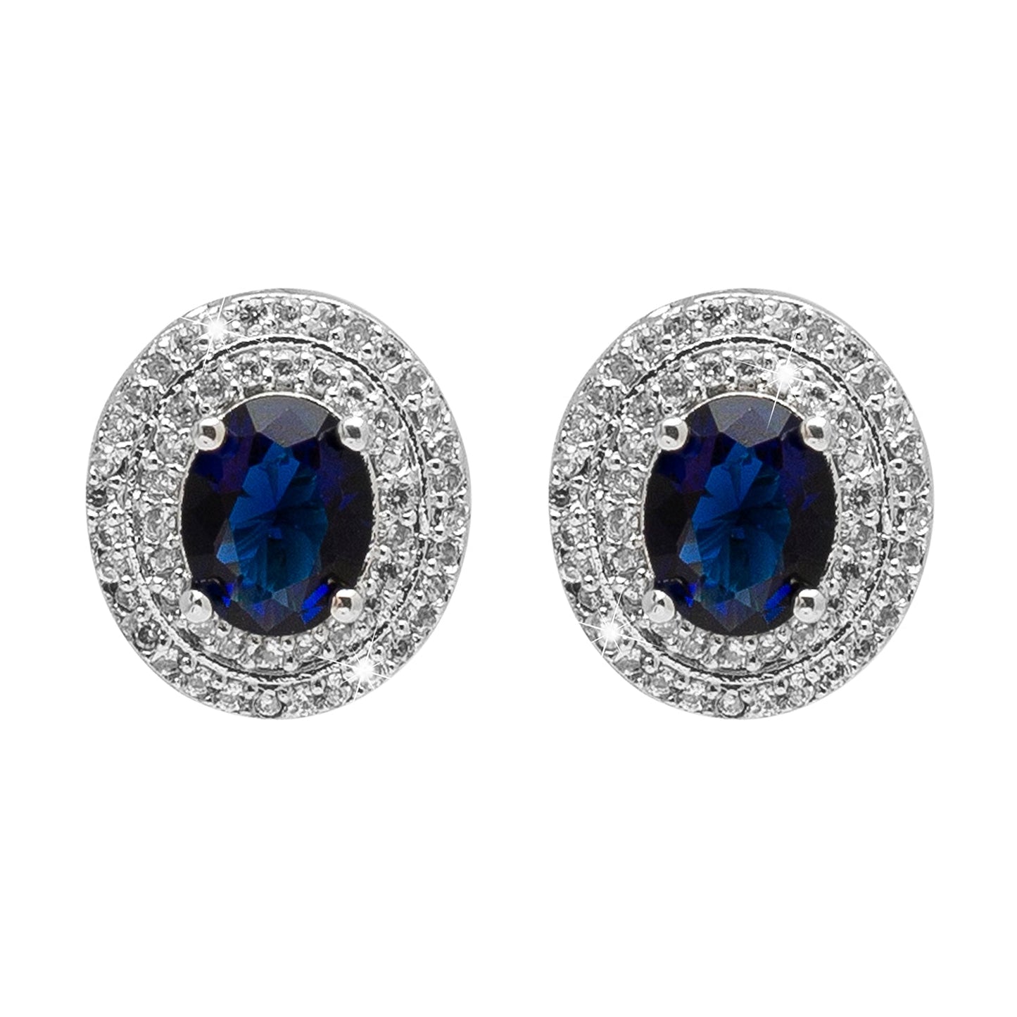 Shining Jewel Traditional CZ and  American Diamond Studded Silver Plated  Royal Blue Stone Stud Earrings for Women  (SJ_1960_S_BL)