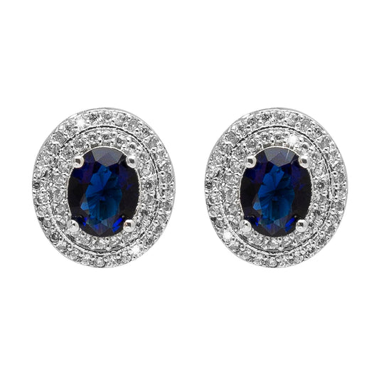 Shining Jewel Traditional CZ and  American Diamond Studded Silver Plated  Royal Blue Stone Stud Earrings for Women  (SJ_1960_S_BL)