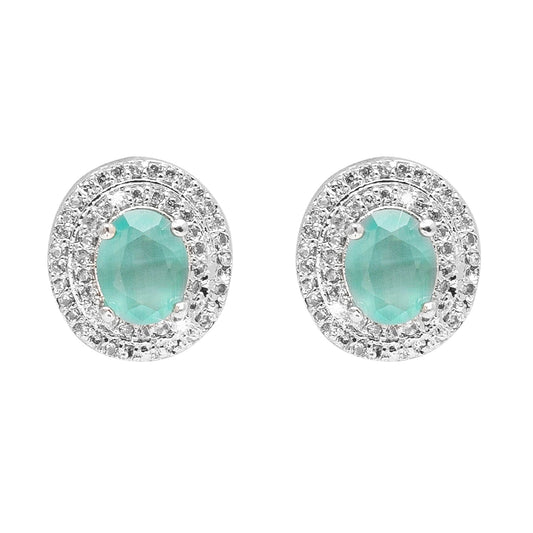 Shining Jewel Traditional CZ and  American Diamond Studded Silver Plated  Mint Green Stone Stud Earrings for Women  (SJ_1960_S_LG)