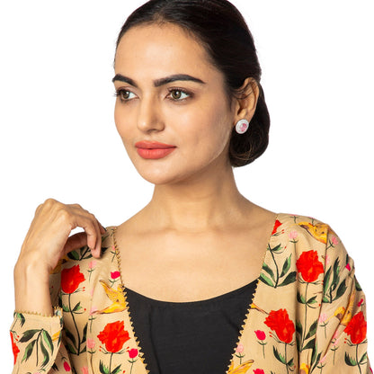 Shining Jewel Traditional CZ and American Diamond Studded Silver Plated Pink Stone Stud Earrings for Women (SJ_1960_S_P)