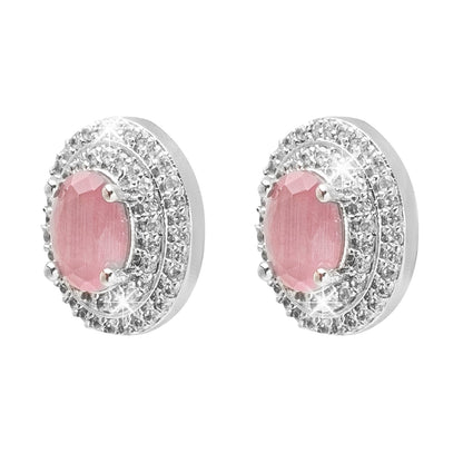 Shining Jewel Traditional CZ and American Diamond Studded Silver Plated Pink Stone Stud Earrings for Women (SJ_1960_S_P)