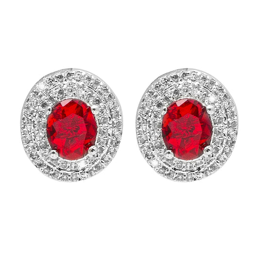 Shining Jewel Traditional CZ and  American Diamond Studded Silver Plated  Red Stone Stud Earrings for Women  (SJ_1960_S_R)