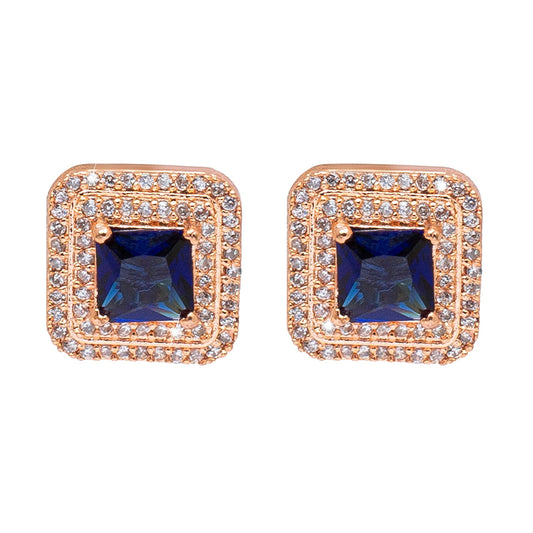 Shining Jewel Traditional CZ and  American Diamond Studded Rose Gold Plated Royal Blue Stone Stud Earrings for Women  (SJ_1961_RG_BL)