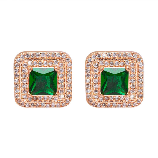 Shining Jewel Traditional CZ and  American Diamond Studded Rose Gold Plated Green Stone Stud Earrings for Women  (SJ_1961_RG_G)