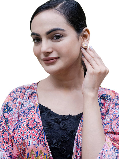 Traditional CZ and American Diamond Studded Rose Gold Plated Royal Pink Stone Stud Earrings for Women (SJ_1961_RG_P)
