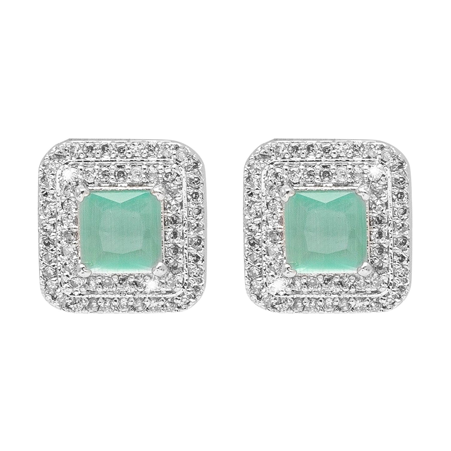 Shining Jewel Traditional CZ and  American Diamond Studded Silver Plated  Mint Green Stone Stud Earrings for Women  (SJ_1961_S_LG)