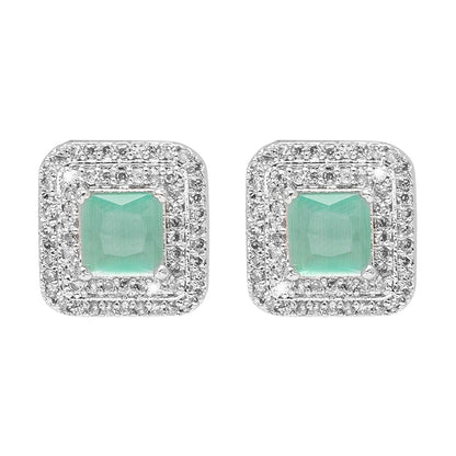 Shining Jewel Traditional CZ and  American Diamond Studded Silver Plated  Mint Green Stone Stud Earrings for Women  (SJ_1961_S_LG)