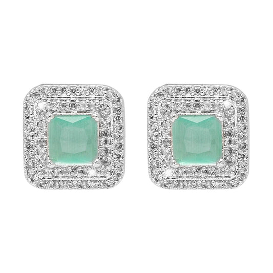 Shining Jewel Traditional CZ and  American Diamond Studded Silver Plated  Mint Green Stone Stud Earrings for Women  (SJ_1961_S_LG)