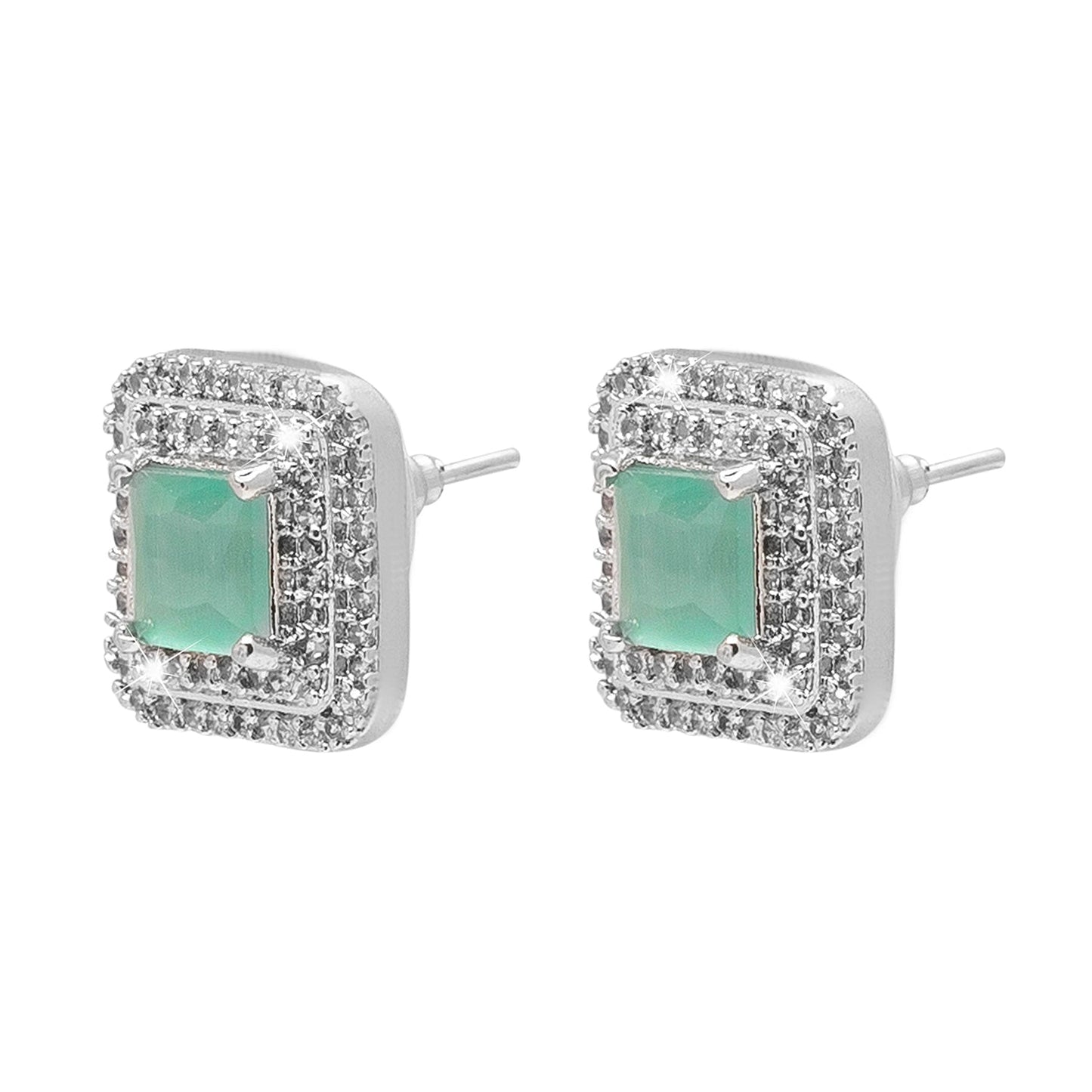 Shining Jewel Traditional CZ and  American Diamond Studded Silver Plated  Mint Green Stone Stud Earrings for Women  (SJ_1961_S_LG)