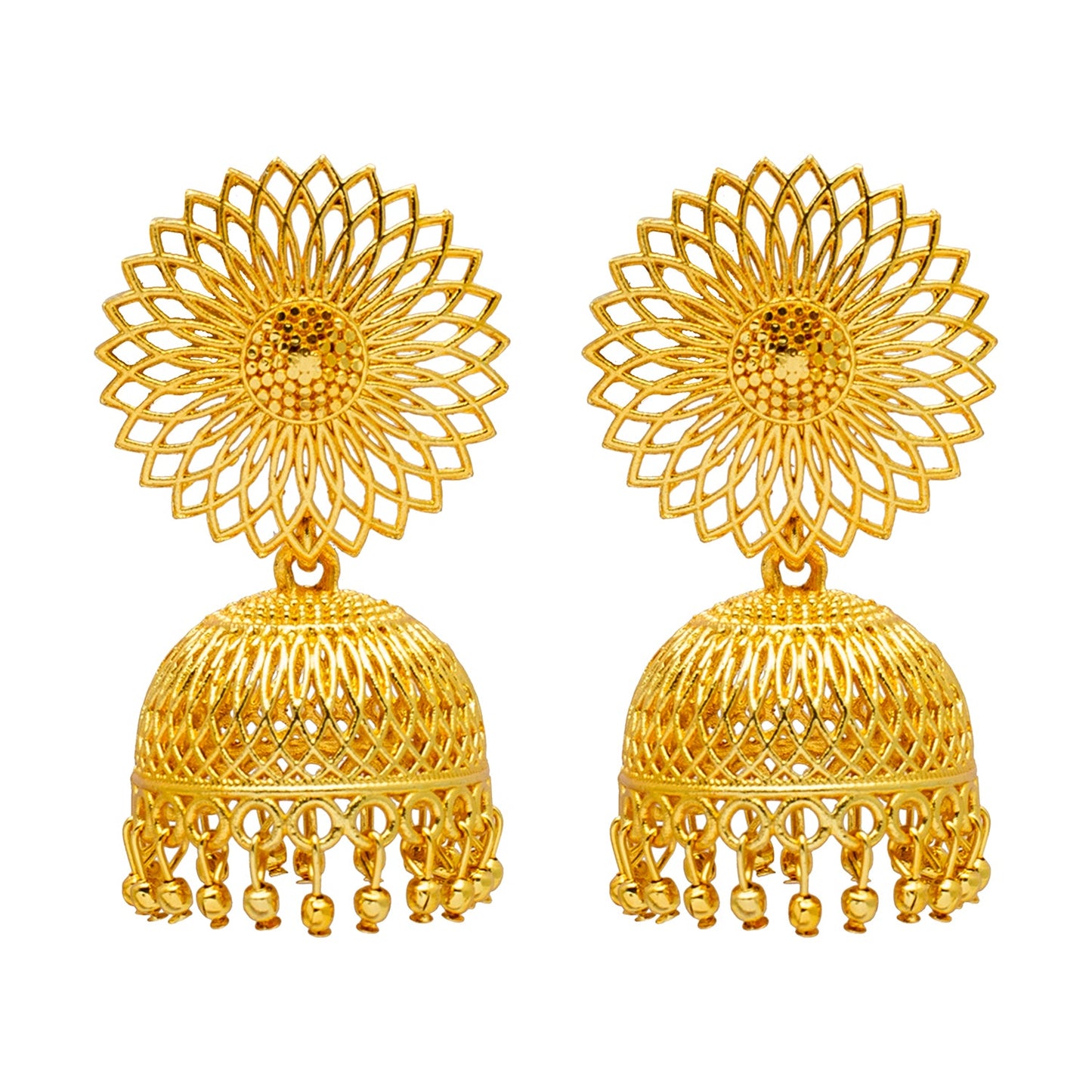 Shining Jewel Traditional Gold Medium Sized Classic Floral Design Jhumki Earrings (SJ_1964)