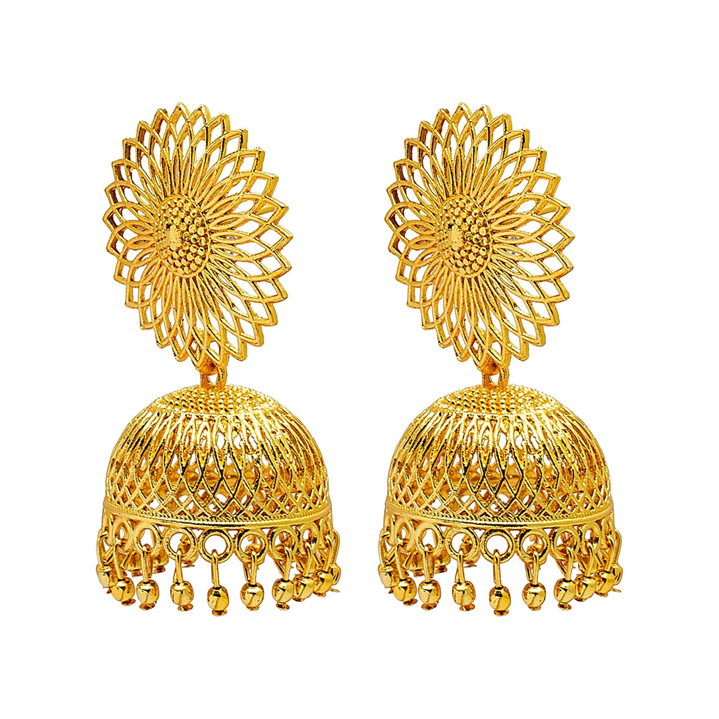 Shining Jewel Traditional Gold Medium Sized Classic Floral Design Jhumki Earrings (SJ_1964)