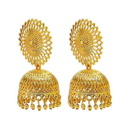 Shining Jewel Traditional Gold Medium Sized Classic Floral Design Jhumki Earrings (SJ_1964)