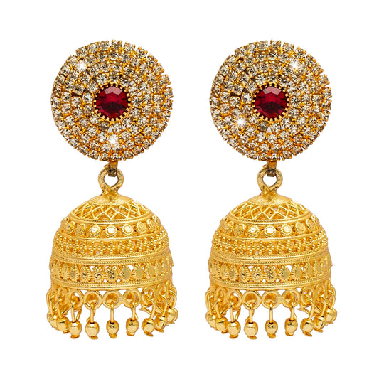 Shining Jewel Traditional Gold Medium Sized Classic CZ,Design Jhumki Earrings (SJ_1965)