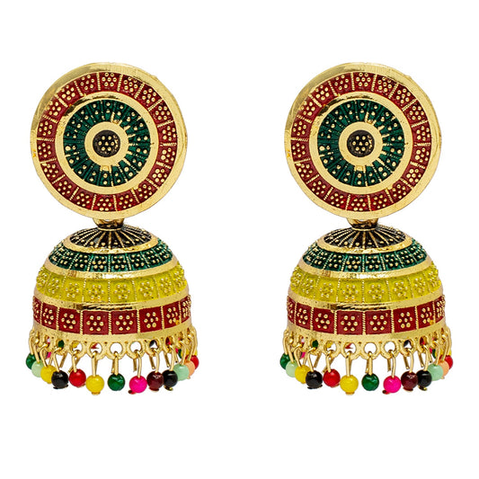 Shining Jewel Traditional Gold Medium Sized CZ, Multicolor Classic Design Jhumki Earrings (SJ_1966)