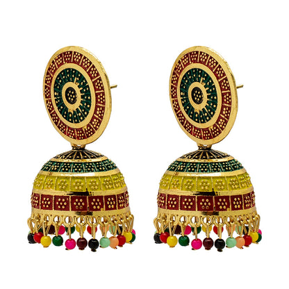 Shining Jewel Traditional Gold Medium Sized CZ, Multicolor Classic Design Jhumki Earrings (SJ_1966)